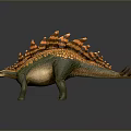 Realistic Stegosaurus Dinosaur 3D Model With Green Textured Skin And Orange Yellow Plates
