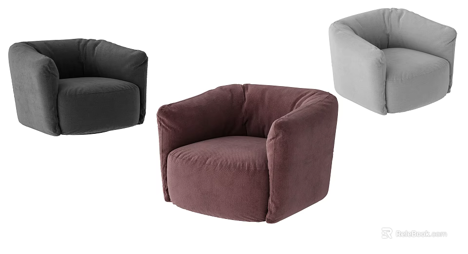 Modern Single Sofa with Multiple Colors Round Arm and Plush Fabric Design 3d model