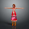 3D Female Character Model With Brown Hair Red And White Dress Brown Boots Arms Outstretched