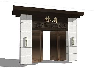 New Chinese Style Gate Single-family Villa Courtyard Wall Gate 3d model