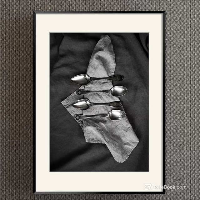 Silver Spoons Placed On Textured Cloth In Monochrome Setting 3d model