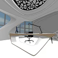 Modern Office Interior Design With Large Windows Unique Ceiling And Marble Floor 3d model