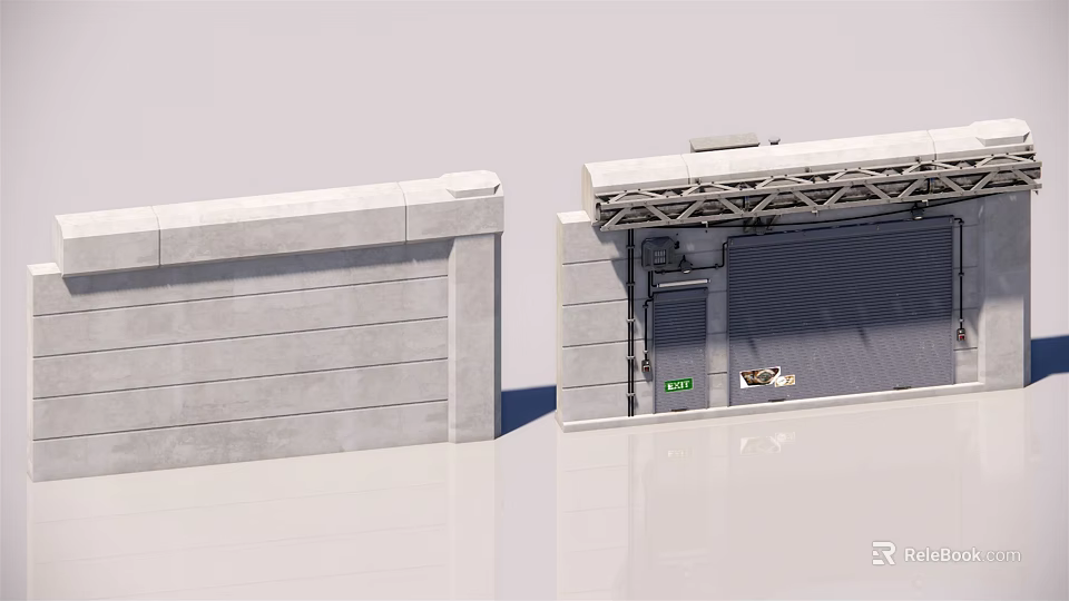 Modern Building Exterior Wall With Concrete Panels And Roll up Door Structure 3d model 