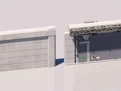 Modern Building Exterior Wall With Concrete Panels And Roll up Door Structure 3d model