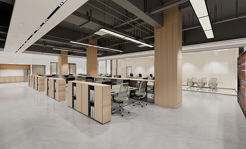 Modern minimalist industrial public office area 3d model