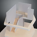 Architectural Building Model Featuring Wooden Stairs And Balcony Railings With Multi Level Platform Design