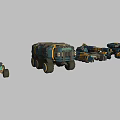 Futuristic Sci Fi Armored Mechanical Vehicles Multiple Units With Blue Yellow Color And Heavy Wheels