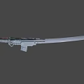 Shiny Black Long Sword With Red Handle Accents Floating On Dark Background