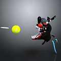 Black Cartoon Creature Character With Red Nose Sharp Teeth Holding Weapon Near Yellow Tennis Ball