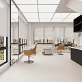 Modern Beauty Hair Salon With Open Layout White Tone Hairdressing Chairs Mirrors And Sofa