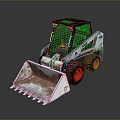 Heavy Duty Skid Steer Loader Utility Vehicle With Muddy Bucket And Red Wheels