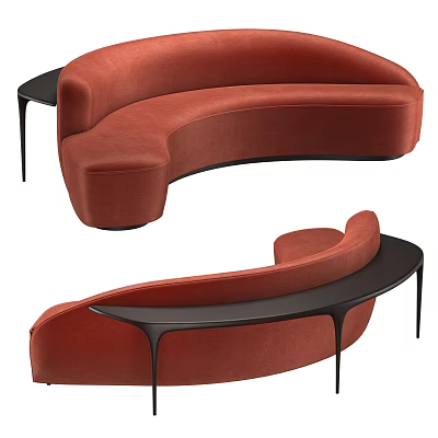 Unique Curved Orange Velvet Sofa Design With Modern Black Metal Frame And Legs 3d model