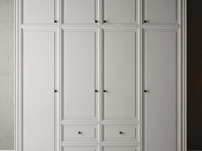 Modern White Wardrobe Design With Panel Doors And Lower Storage Drawers 3d model