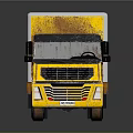 Yellow Enclosed Box Truck with Six Wheels and Shiny Reflective Exterior