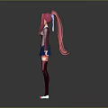 Game Movie Character Featuring Pink Hair Pink Coat Blue Skirt Red Stockings And White Shoes