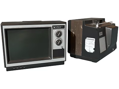 Vintage Televisions With Silver Frame Black Screen And Wooden Case Design 3d model