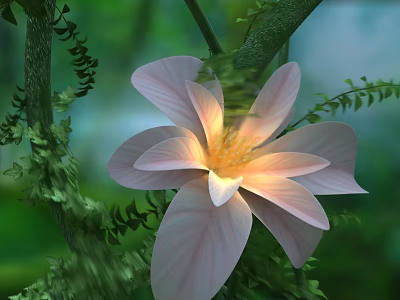 Beautiful Pink Flower With Soft Petals And Green Vines In Natural Garden 3d model