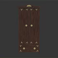 Classic Dark Wood Cabinet With Two Doors Drawer And Gold Accents Handles