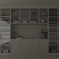 Elegant Modern Sideboard with Glass Doors Wine Racks Drawers and Decorative Glassware