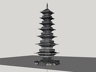Traditional Multi Tiered Pagoda With Spire Overhanging Eaves And Base Platform 3d model
