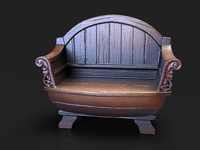 Vintage Wooden Outdoor Sofa With Curved Backrest And Ornate Carved Details 3d model