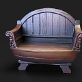 Vintage Wooden Outdoor Sofa With Curved Backrest And Ornate Carved Details