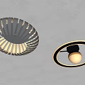 Modern Round Ceiling Lights With Striped Design And Circular Ring Gold Accents 3d model