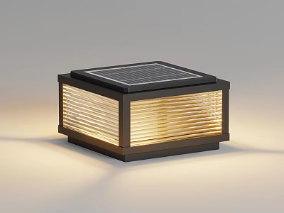 Outdoor Solar Light Square Design With Black Frame And Striped Translucent Shade Emitting Warm Glow 3d model