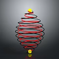 Decorative Household Item With Spiral Structure Red And Black Lines And Yellow Spheres Design