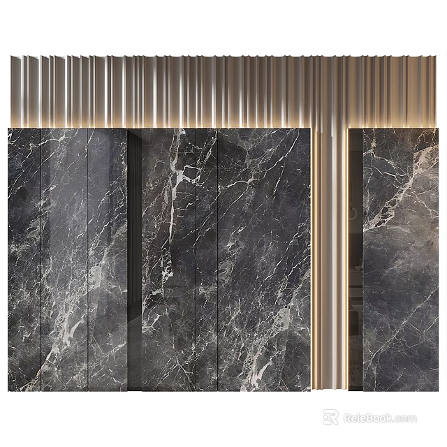 Elegant Modern Feature Wall Design With Dark Gray Marble Texture And Accent Lighting 3d model 