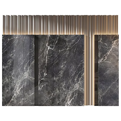 Elegant Modern Feature Wall Design With Dark Gray Marble Texture And Accent Lighting 3d model