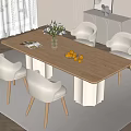 Log Style Dining Table Solid Wood Dining Table and Chair Rectangular Dining Table and Chair Four-person Dining Table and Chair Fabric Dining Chair Sideboard Vase Ornaments 3d model