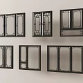 Traditional Casement Windows With Decorative Grid Patterns And Black Frames For Home Interior Design 3d model
