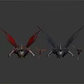 Mythical Fantasy Characters With Red Gold And Gray Blue Ornate Costumes And Weapons
