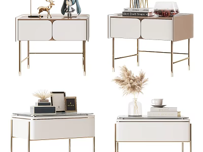 Modern Stylish Bedside Tables With Metal Frame White Top And Decorative Items 3d model