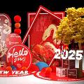 2025 Happy New Year Dragon Themed Red Decorations Golden Tree Photo Check In Spot