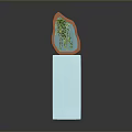 White Textured Stone Cube with Orange Border and Green Interior Pattern