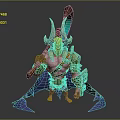 Mythical Game Movie Character Featuring Purple Skin Horns Armor Purple Cape And Green Glowing Weapon