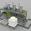 Industrial Chemical Processing Equipment With Silver Tanks Pipes Yellow Railings And Blue Components
