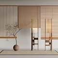Modern Bamboo Blinds In Room Interior With Natural Plant Wooden Lamp And Woven Mat