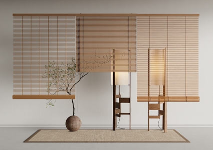 new bamboo curtain rolling curtain 3d model