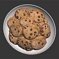 Delicious Chocolate Chip Cookies on a White Plate Filled with Melty Chocolate Chips