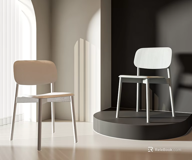 Modern Minimalist Leisure Chairs in Light Beige and White for Indoor Setting with Natural Light 3d model 