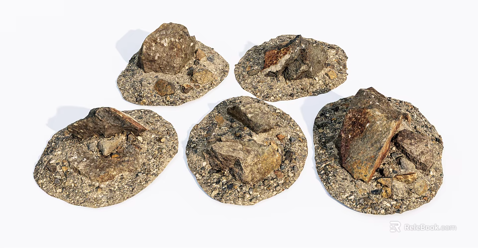 Rustic Stone Wood Decorative Pieces with Circular Shape and Natural Rough Texture 3d model