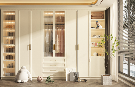 Modern Wardrobe Simple Wardrobe Changhong Glass Combination 3d model