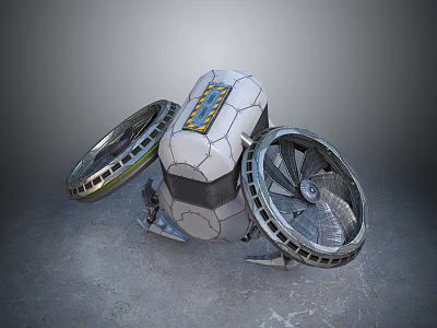 Futuristic Mechanical Device With Stone Textured Surface Dual Large Fans And Yellow Blue Central Panel 3d model