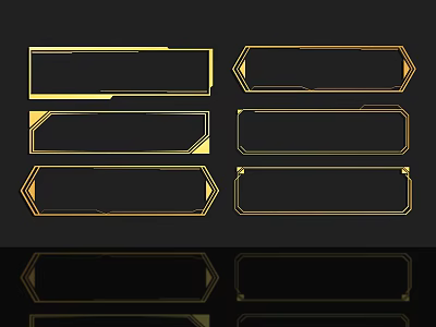 Golden Linear Frames with Geometric Shapes on Black Background and Reflections 3d model