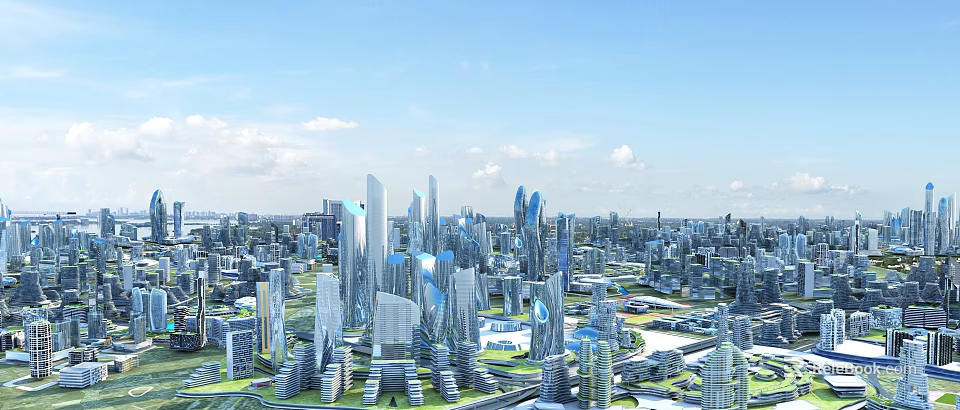 Aerial Planning of Modern Urban City With Skyscrapers and Architectural Design 3d model 