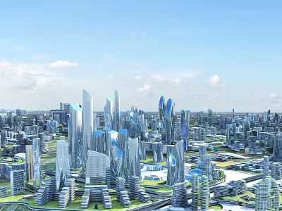 Aerial Planning of Modern Urban City With Skyscrapers and Architectural Design 3d model