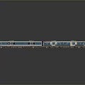 Modern Electric Train With Multiple Carriages Blue White Exterior And Roof Pantograph 3d model
